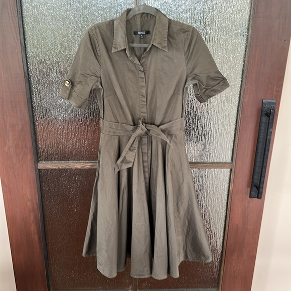 Badgley Mischka Army Green Shirtdress size 6 - Picture 7 of 11
